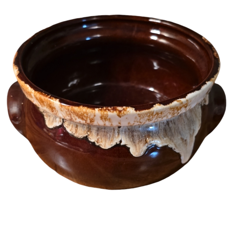 Vintage USA Bowl Brown Drip Glaze Pottery 6.5" Wide and 3.5" Deep